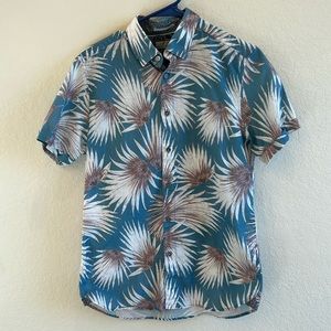 Ted Baker Blue and Brown Palm Print Casual Button Down Shirt